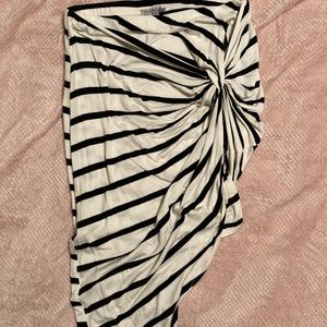 Asymmetrical striped knot midi skirt
